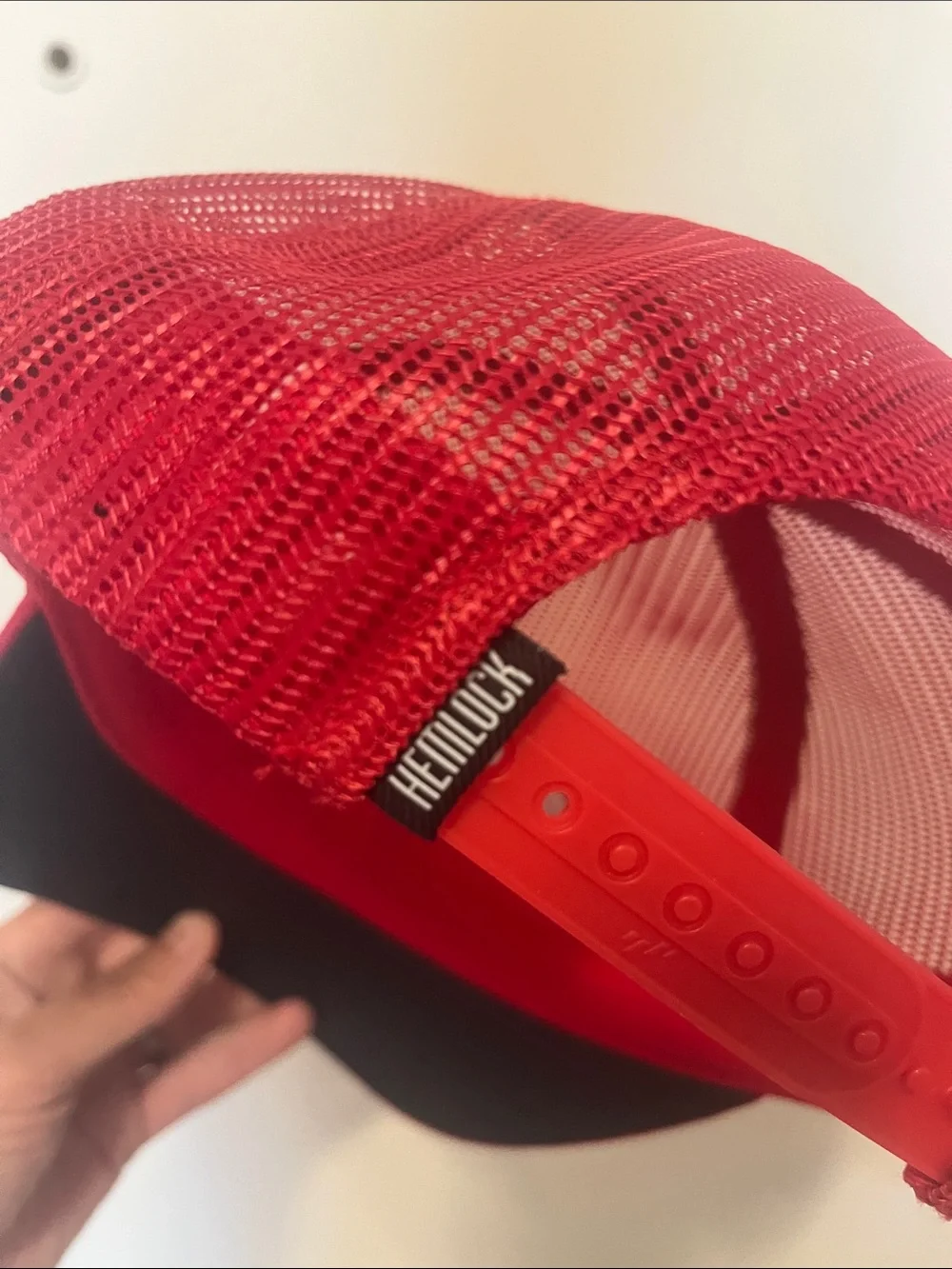 Hemlock Red Mesh Trucker Hat with Branded Patch